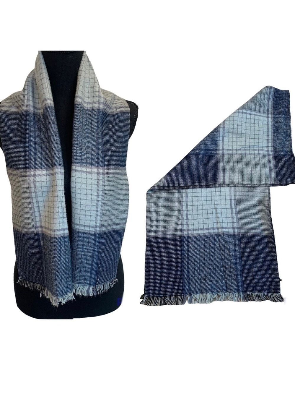 Blue plaid check warm fall winter scarf unisex